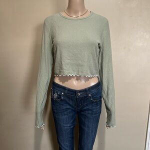 OAK + FORT Light Green Ribbed Crop Top